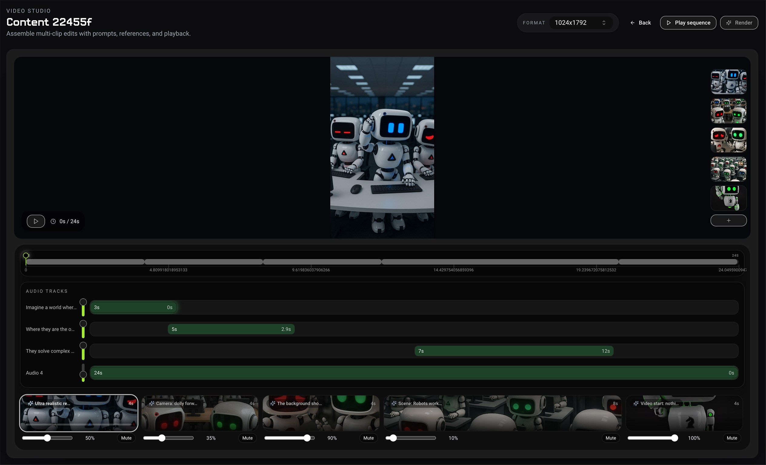 Multi-clip video production timeline