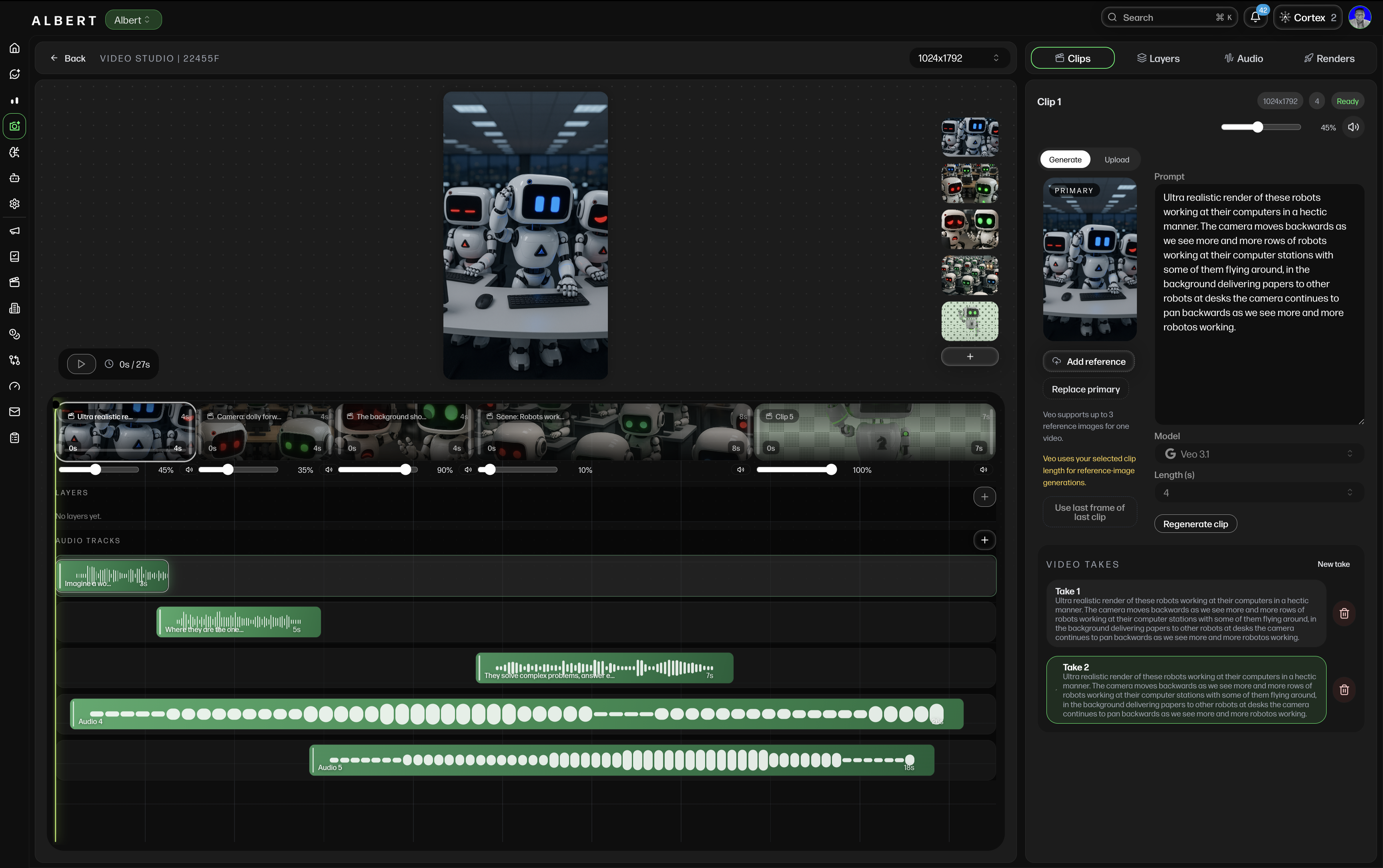 Albert Studio multi-clip video editor